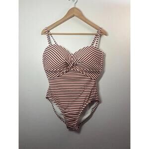 Kona Sol Red & White Stripe One Piece Swimsuit Size Large
